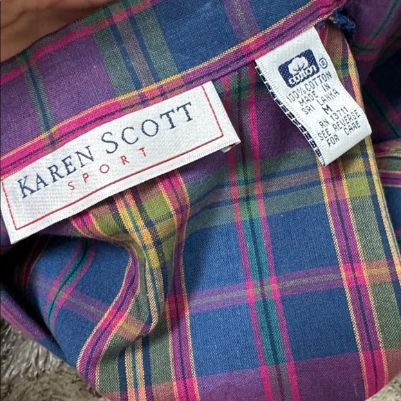 Karen Scott plaid button down shirt M 100% cotton new - Picture 3 of 4